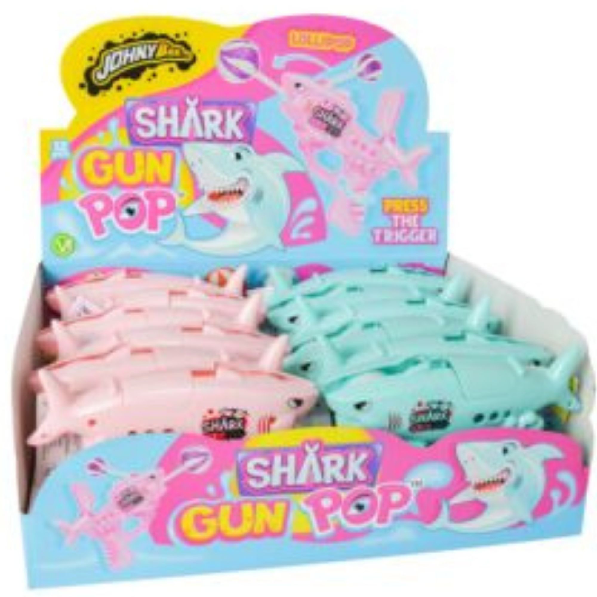 JohnyBee Shark Gun Pop 10g pistole s lízátkem (12) Tham & Ha Plus