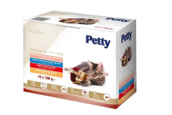 PETTY kapsička pro kočky 12x100g drůbeží/losos, drůbeží, hovězí, drůbeží v om.