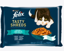 Felix tasty shreds MultiPack 4x80g losos a tuňák ve štáve Trvan. 05/2025
