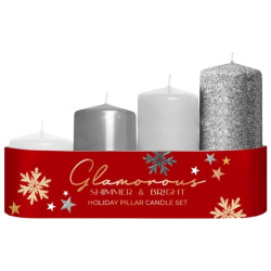 Bartek adventní svíčky Glamorous 4ks schody 40/55-70-85-100 Silver Mix (12)