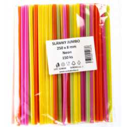 Slámky (Brčko) plastové Neon 250 x 8mm 150ks