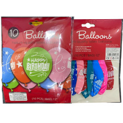 Balónky Happy Birthday 10ks mix - helium latex PT10337 (bal/12ks)