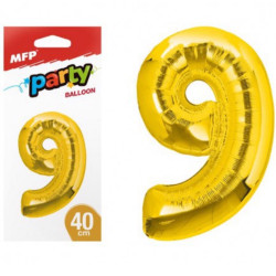 Balónek č. 9 nafukovací fóliový 40cm - zlatý MFP (bal/12ks)