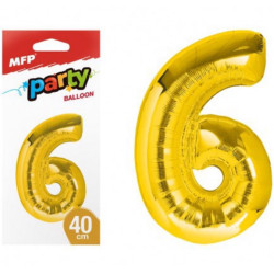Balónek č. 6 nafukovací fóliový 40cm - zlatý MFP (bal/12ks)