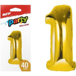 Balónek č. 1 nafukovací fóliový 40cm - zlatý MFP (bal/12ks)