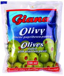 Giana olivy zelené sáček 195g plněnou paprikovou pastou (36)