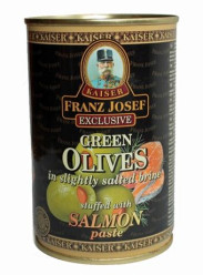F.J.KAISER olivy zelené plech 314ml plněné lososovou pastou