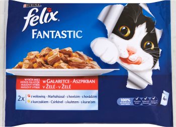detail Felix fantastic kapsička Adult multipack masový výběr hovězí a kuře v želé 4x100