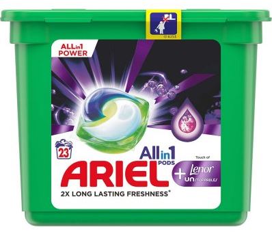 chi tiết Ariel kapsle na praní 23PD/krabice Lenor Unstoppable Univerzal (3)