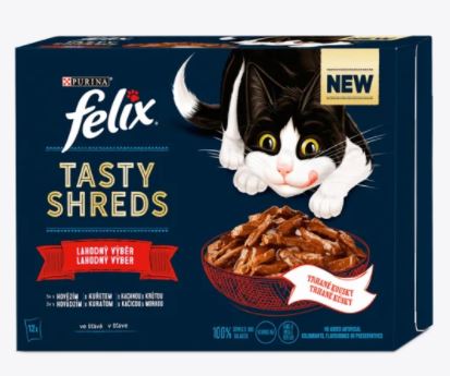 detail Felix tasty shred MP 12x80g hovězí, kuřecí, kachna, krůta (6)