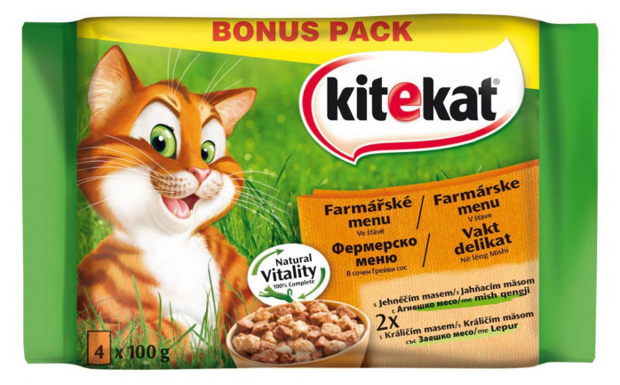 chi tiết Kitecat kapsy pro kočky farmářské menu ve šťávě pack 4x100g