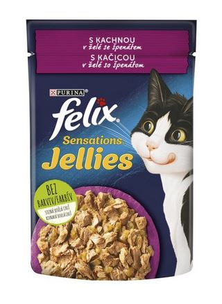 detail Felix sensation kapsička 85g Adult Jellies s kachnou v želé se špenátem (26)