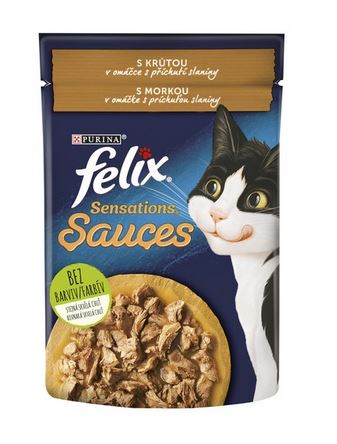 detail Felix sensation kapsička 85g Adult Sauces s krůtou v omáčce s příchutí slaniny (