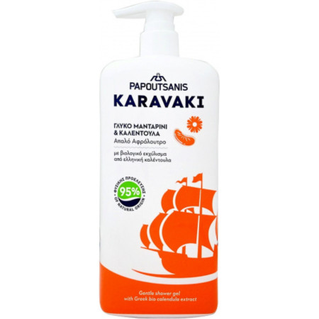 detail Papoutsanis Karavaki řecký sprchový gel 750ml Mandarinka a Měsíček