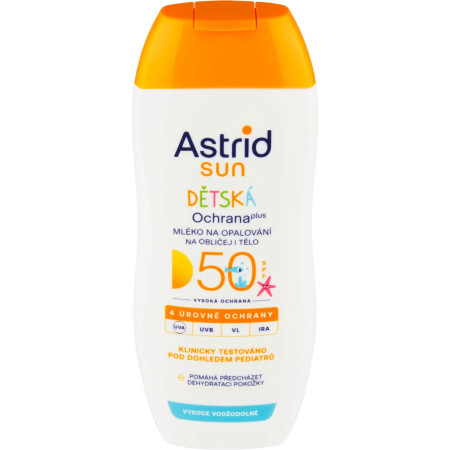 detail Astrid mléko na opalování 200ml Dětská Ochrana plus 50SPF (na oblličej i tělo)