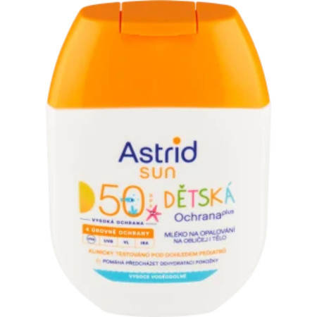 detail Astrid mléko na opalování 60ml Dětská Ochrana plus 50SPF (na oblličej i tělo)