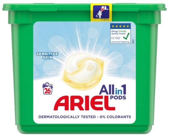 chi tiết Ariel kapsle na praní 26PD/krabice Sensitive (3)