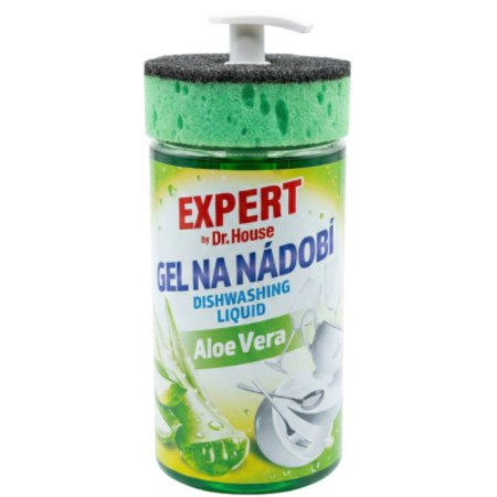 detail Dr. House EXPERT gel na mytí nádobí Aloe vera s houbičkou 750ml