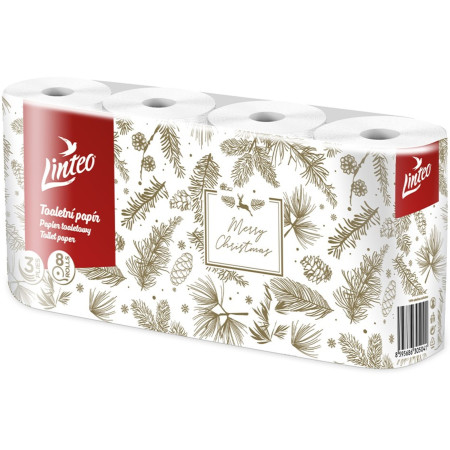 detail Linteo toaletní papír 3vrstvý 8rolí 15m bílý VÁNOČNÍ (bal/10ks)