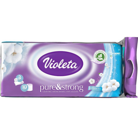 detail VIOLETA Pure a Strong Toaletní papír 3-vrstvý 10rolí Perfume (bal/8ks)