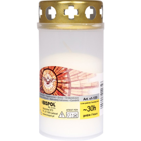 chi tiết Bispol Svíčka hřbitovní s víčkem V1-130 bílé 100g/30h (20)