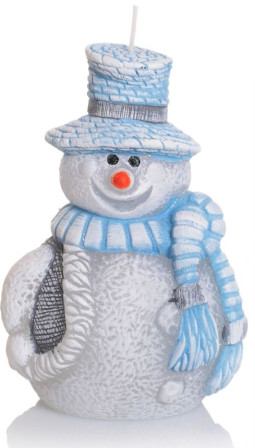 detail Bartek svíčka 293g Balvanek/sněhulák bílý+modrý
