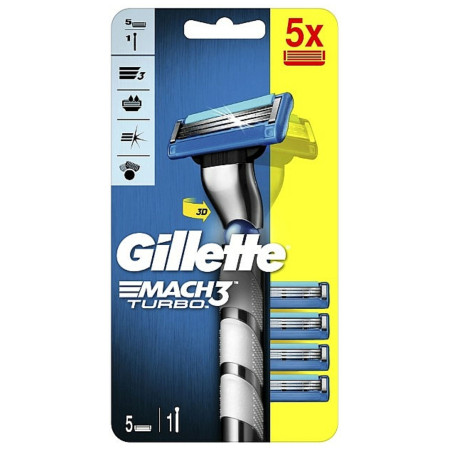 detail Gillette mach3 Turbo strojek + 5 hlavice