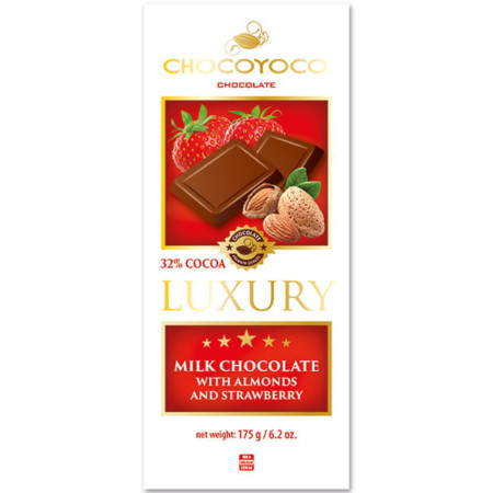 chi tiết Chocoyoco Luxury Mléčná čokoláda s kousky mandlí a jahod 175g (14)
