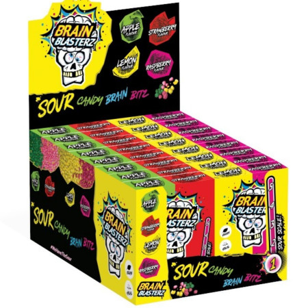 chi tiết Brain Blasterz Sour Candy Brain Bitz 45g (16) lemon/raspberry, apple/strawberry