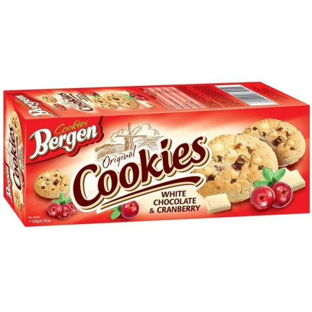 detail Bergen sušenky Bílá čokoláda a Brusinky 135g