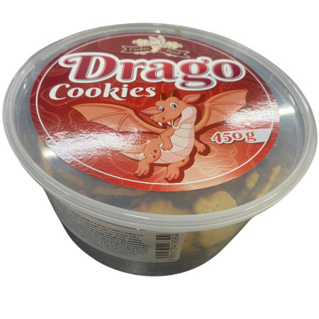 chi tiết Cookies land 450g sušenky dóza - Drago Zoo polomáčené v čoko (červená)