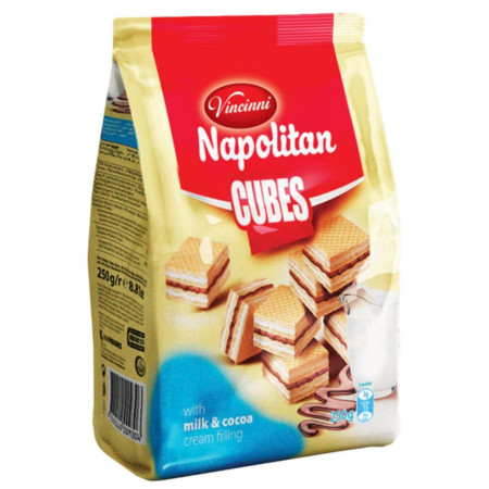 detail Vincinni Napolitan cubes 250g oplatky Milk a kakao(12)