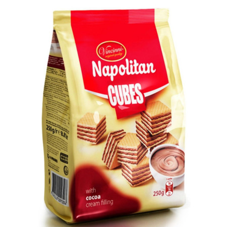 chi tiết Vincinni Napolitan cubes 250g oplatky Kakao (12)