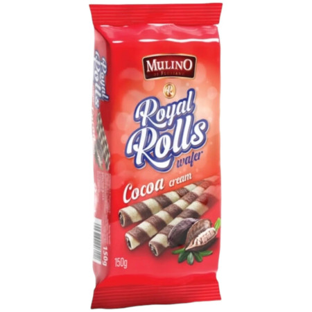 detail Mulino Royal Rolls wafer 150g trubičky oplátkové Cocoa cream (16)