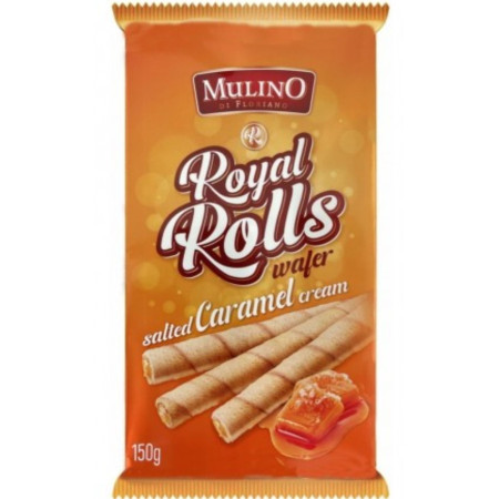 chi tiết Mulino Royal Rolls wafer 150g trubičky oplátkové Salted Caramel cream (16)