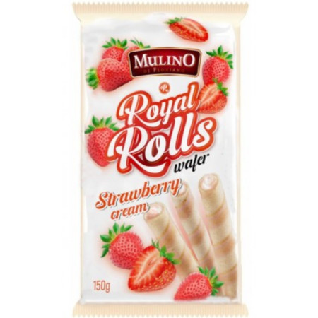 detail Mulino Royal Rolls wafer 150g trubičky oplátkové Strawberry cream (16)