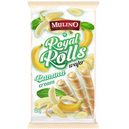 detail Mulino Royal Rolls wafer 150g trubičky oplátkové Banana cream (16)
