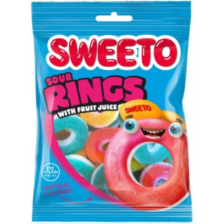 chi tiết Sweeto 80g Želé - Sour Rings kroužky s ovocnou příchutí (12)