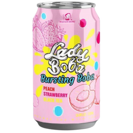 detail Bubble Tea (Madam Hong) 320ml plech - Lady Boba (Peach + Strawbberry) (24)
