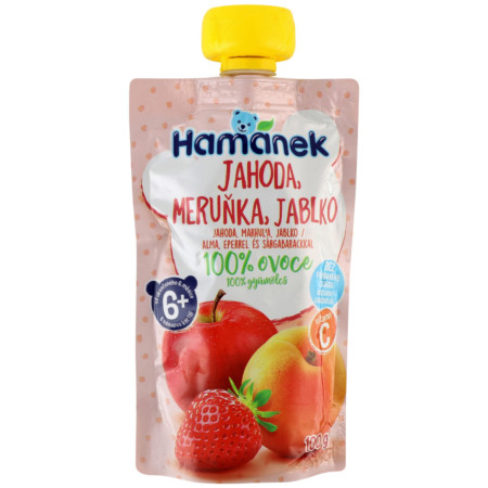 detail Hamánek 100% ovocná kapsička 100g Jahoda, Meruňka, Jablko (8)