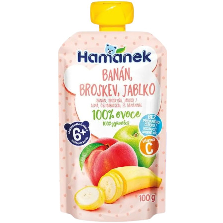 chi tiết Hamánek 100% ovocná kapsička 100g Banán, Broskev, Jablko (8)