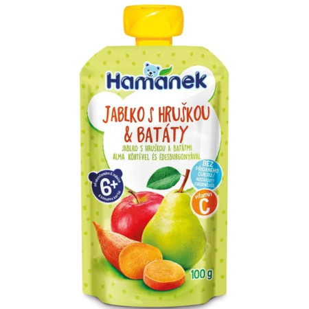 detail Hamánek 100% ovocná kapsička 100g Jablko, Hruška, Batáty (8)
