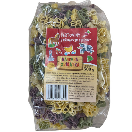 detail Moravské těstoviny 300g barevná zvířátka