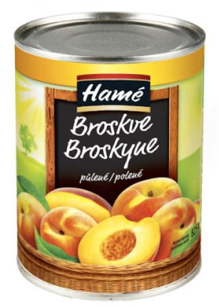 detail HAMÉ Broskve loupané půlené 415g