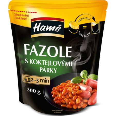 detail HAMÉ Hotové jídlo 300g sáček - Fazole s kok. párky (12)