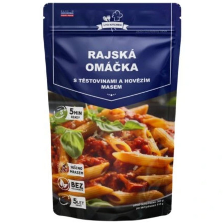 detail Lyo Kitchen Rajská omáčka s těstovinami a hovězím masem 110g