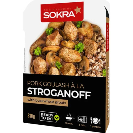 detail Sokra Vepřový guláš a la Stroganoff s pohankou 330g (8)