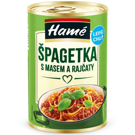 detail HAMÉ hotové jídlo 400g Špagetka s masem a rajčaty (10)