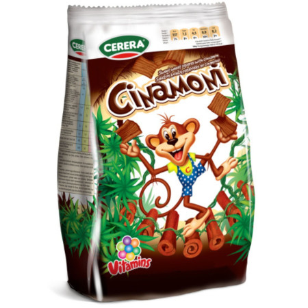 chi tiết Cerera Cinamoni cereální pšeničné čtverečky se skořicí v sáčku