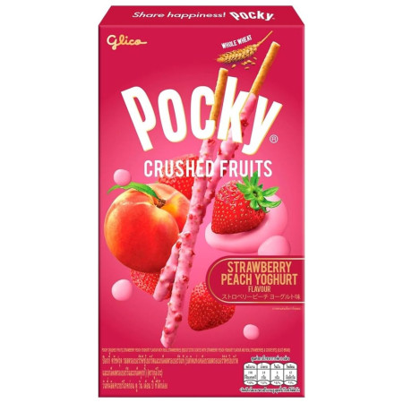 detail Glico Pocky tyčinky 38g - Crushed Fruits Strawberry + Peach (10)